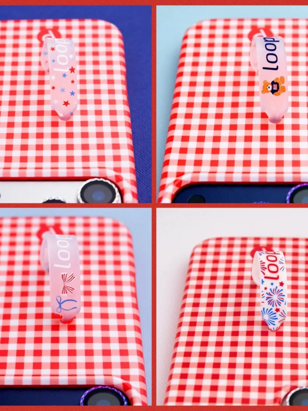 Loopy iPhone 16 Plus Red and White Checked + Holiday Bows Loop